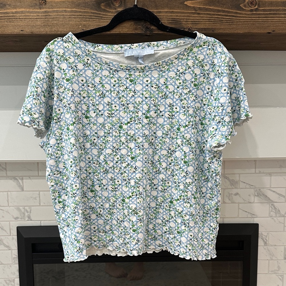 Hill House Blue and Green Floral Short Sleeve pajama Top